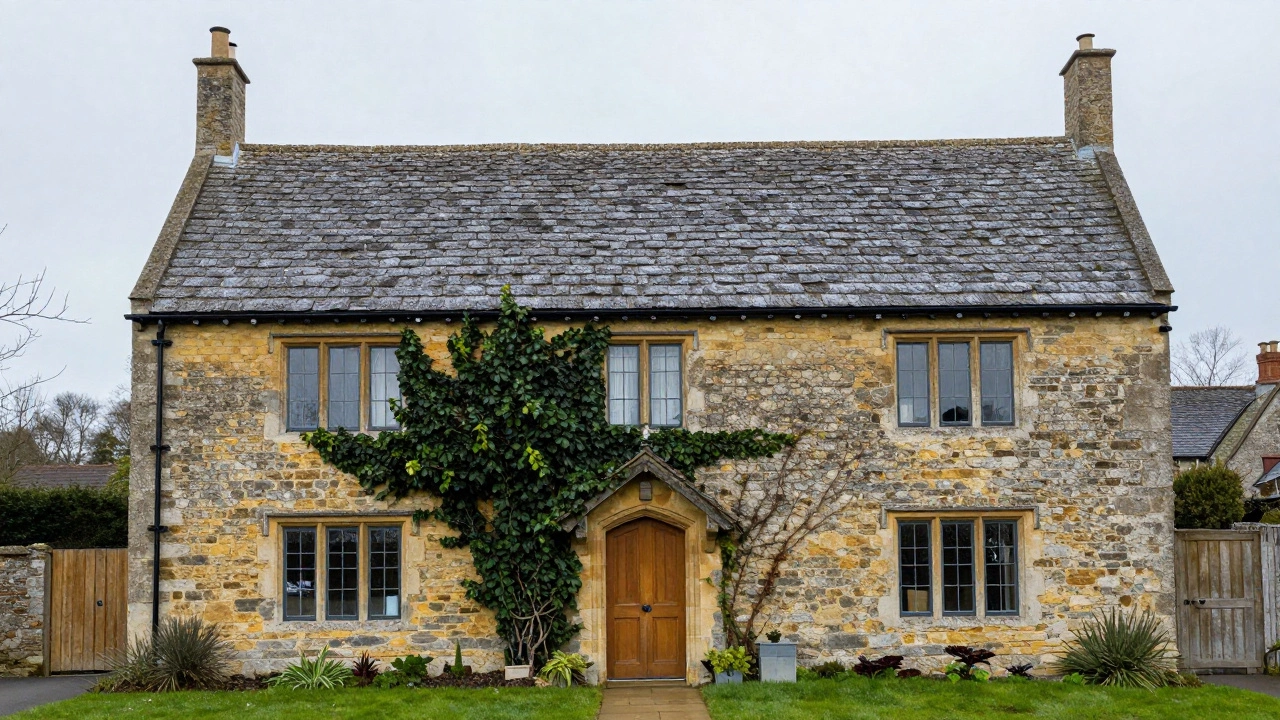 A centuries-old stone house beside a modern ICF home, both enduring time and weather.
