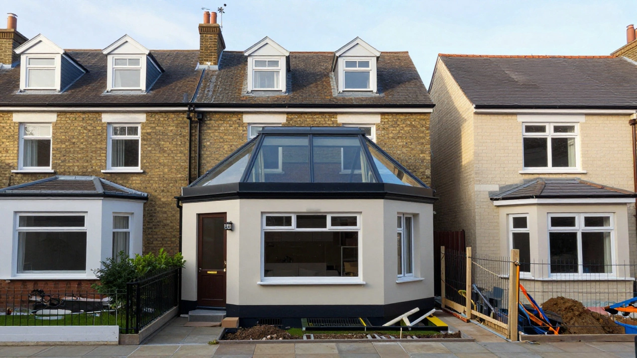 London terraced house with loft conversion beside a neighbor&#039;s side extension and reduced garden.