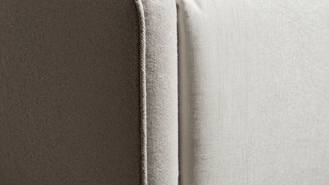 Close-up comparing bulky boucle vs smooth linen sofa textures