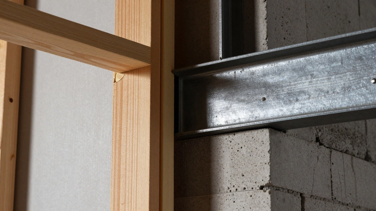 Contrast between wood/drywall residential materials and steel/concrete commercial ones