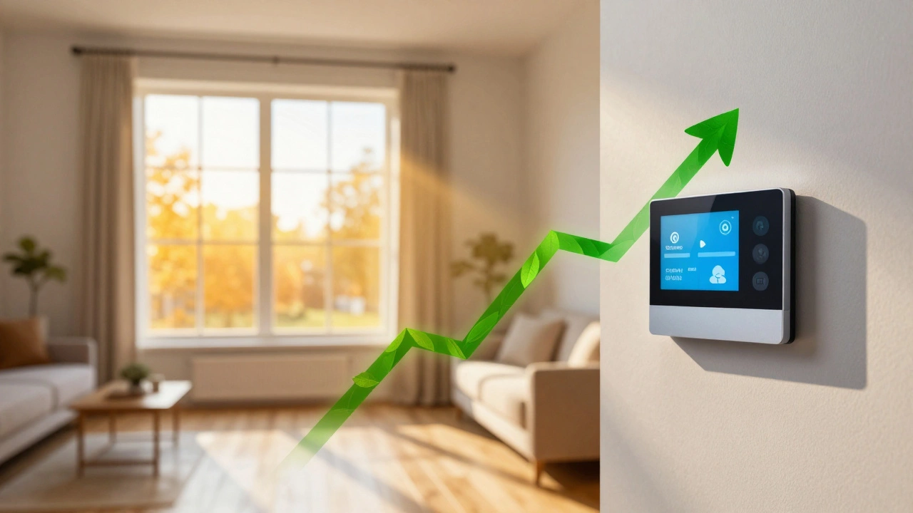 Cozy living room with double-glazed windows and smart thermostat