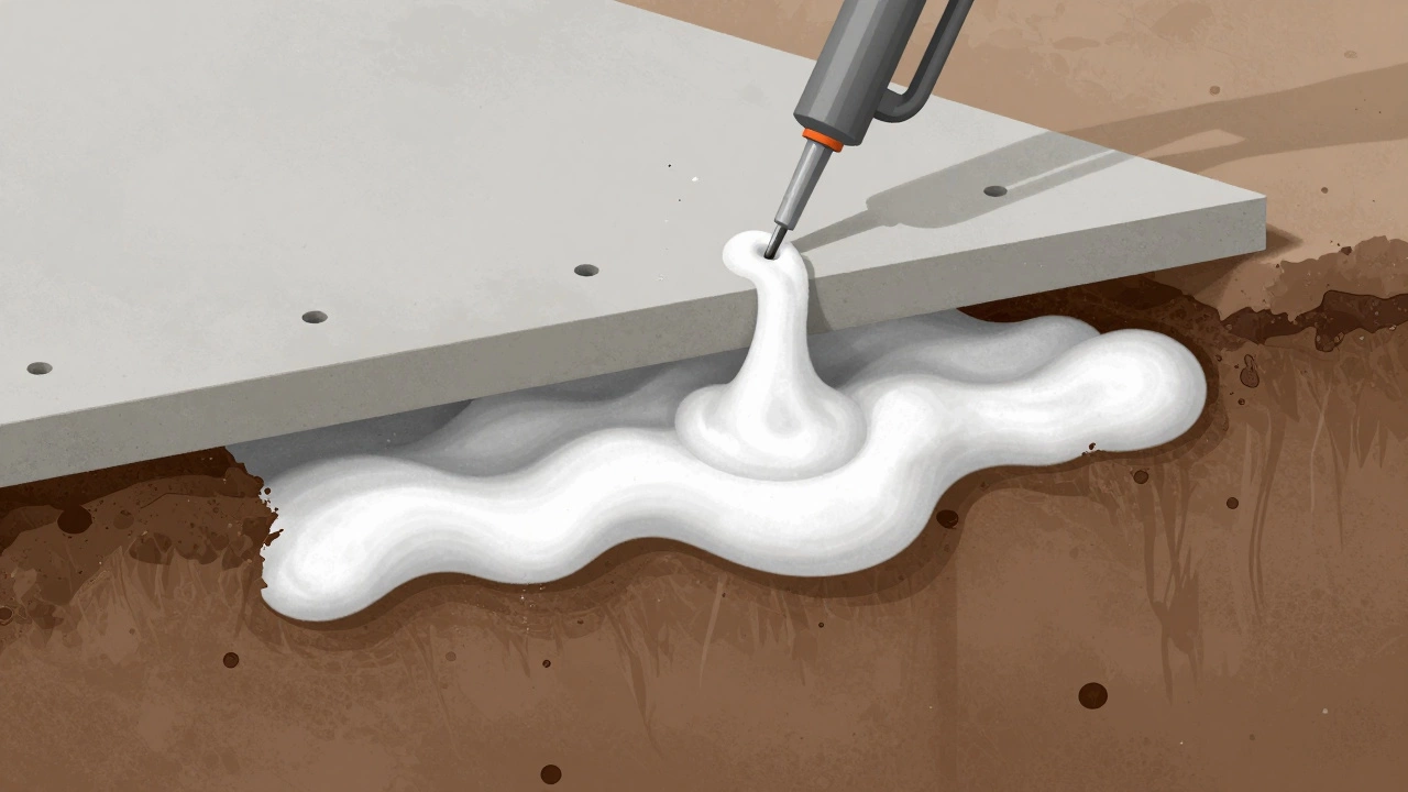 Cross-section of foam injection under slab
