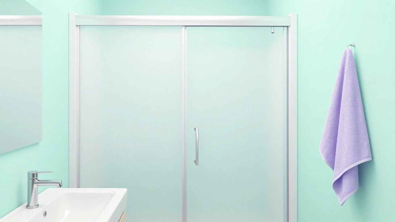 Compact bathroom with pale aqua walls and spa-like pastel accessories