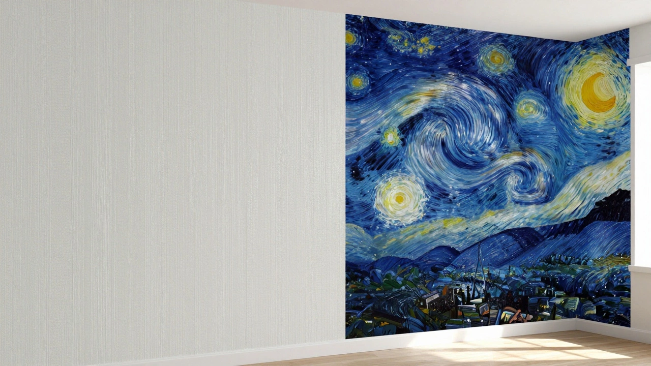 Custom starry night mural and eco-friendly textured wall surfaces