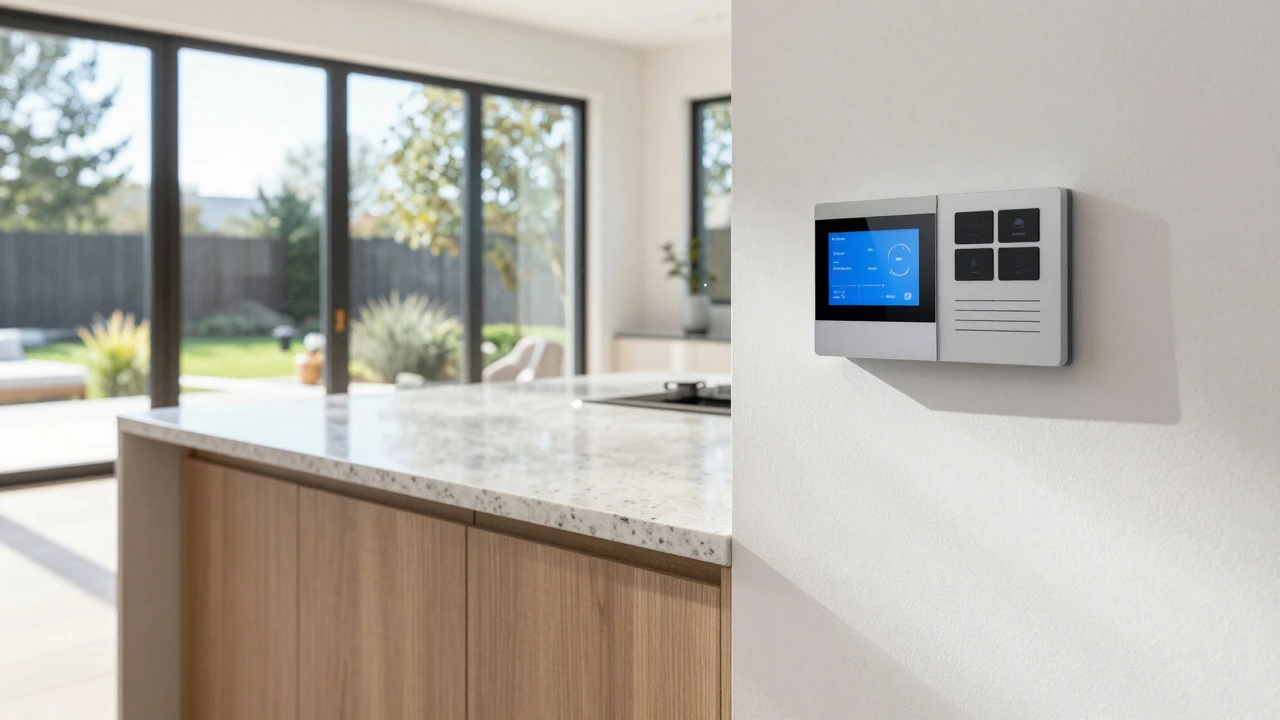 Close up of luxury kitchen finishes and smart home technology installation