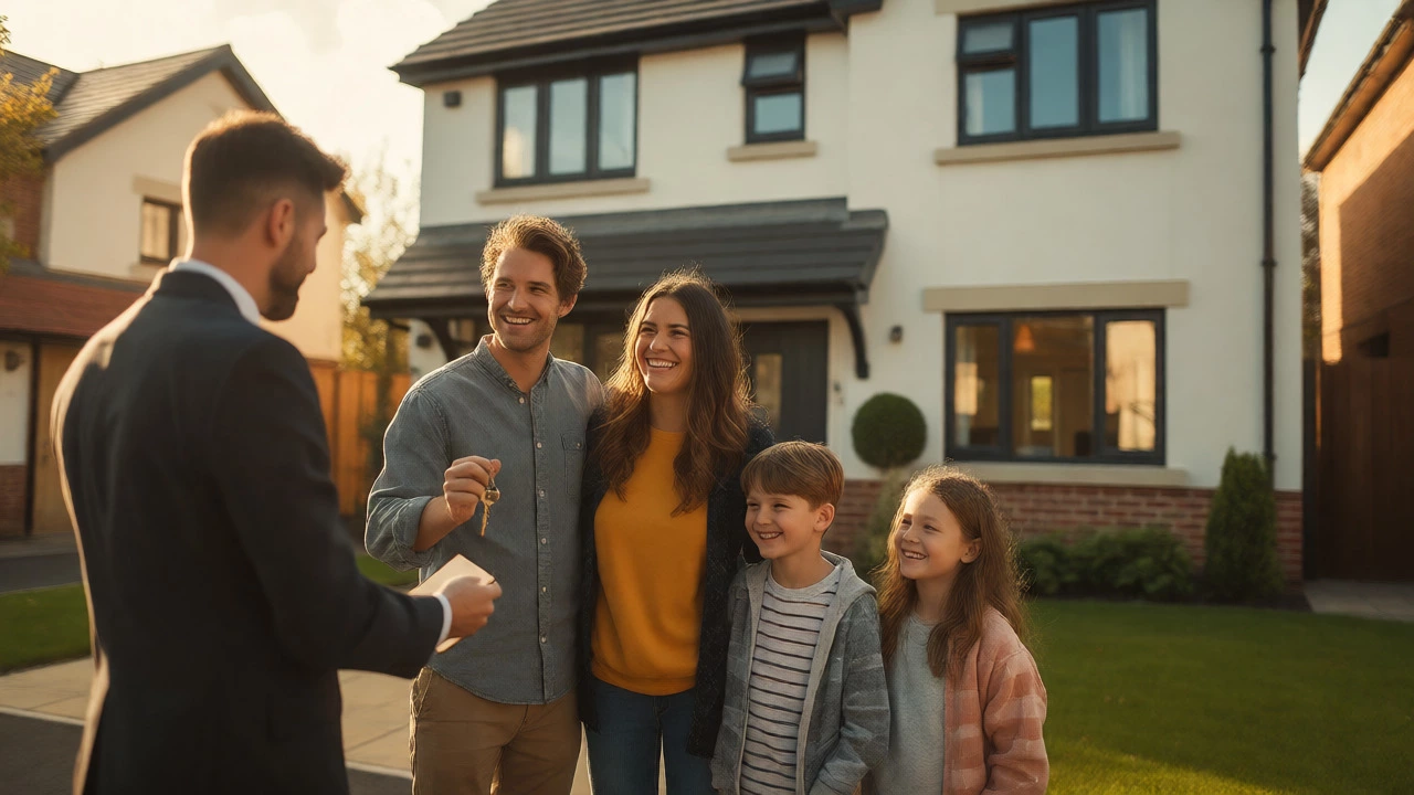 Family receiving keys to new build home