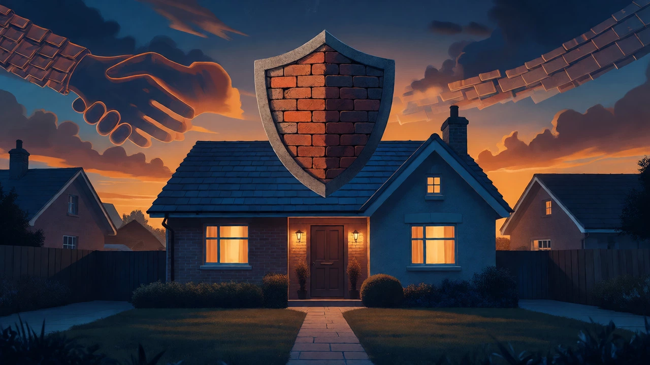 Protective shield over secure suburban house