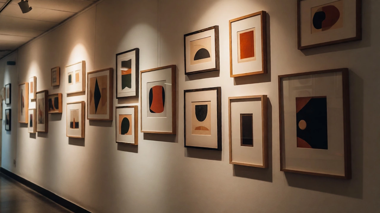 Asymmetrical gallery wall with varied spacing